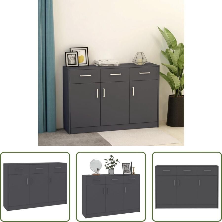 VidaXL Dressoir 110x30x75 cm bewerkt hout grijs Dressoir Kast Opbergruimte Houten Dressoir Grijze Dressoir