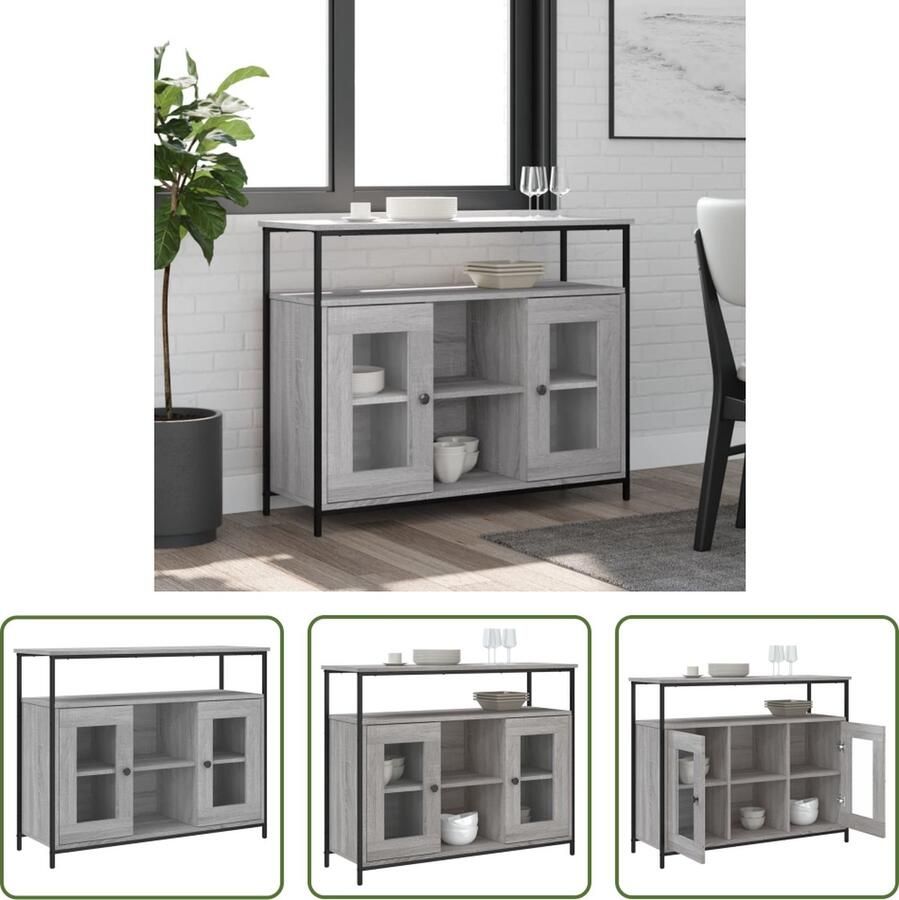 VidaXL The Living Store Dressoir 100x35x80 cm bewerkt hout grijs sonoma Dressoir Grijze Eikenhouten Dressoir Salontafel Tv Tafel Opbergkast