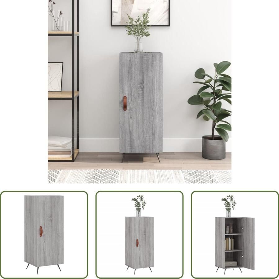 The Living Store Dressoir 34 5x34x90 cm bewerkt hout grijs sonoma eikenkleurig Dressoir Grijssoma Eiken Houten Dressoir Opbergkast Salontafel