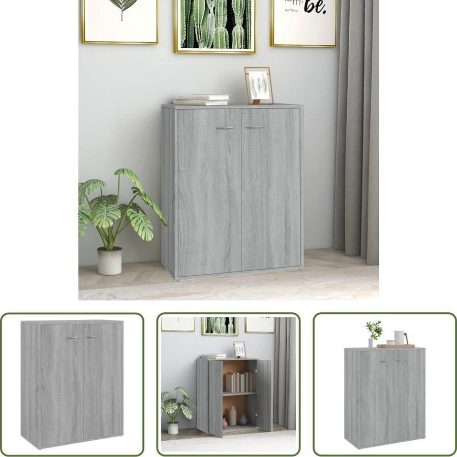 The Living Store Dressoir 60x30x75 cm bewerkt hout grijs sonoma eikenkleurig Dressoir Kast Meubels Houten Meubelen Grijze Meubels