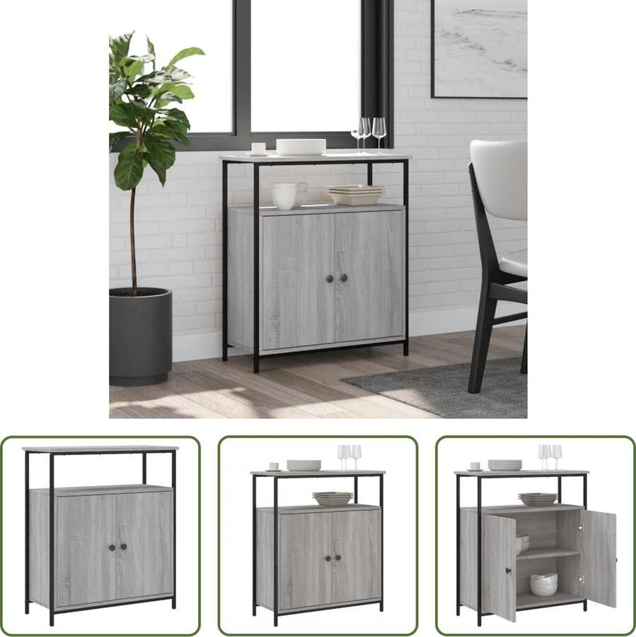 The Living Store Dressoir 70x30x80 cm bewerkt hout grijs sonoma Dressoir Kast Opbergkast Salontafel Livingroom Furniture