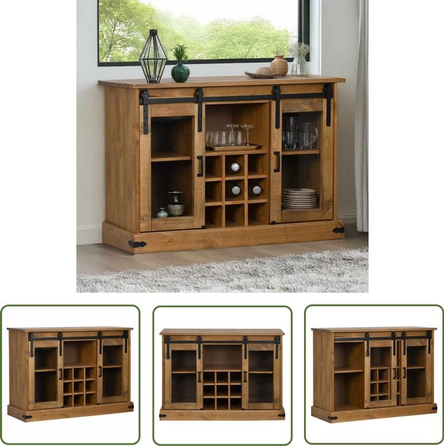 The Living Store Dressoir HALDEN 2 schuifdeuren 112x40x80 cm massief hout Dressoir Halden Houten Dressoir Grenshout Dressoir Opberg Dresser