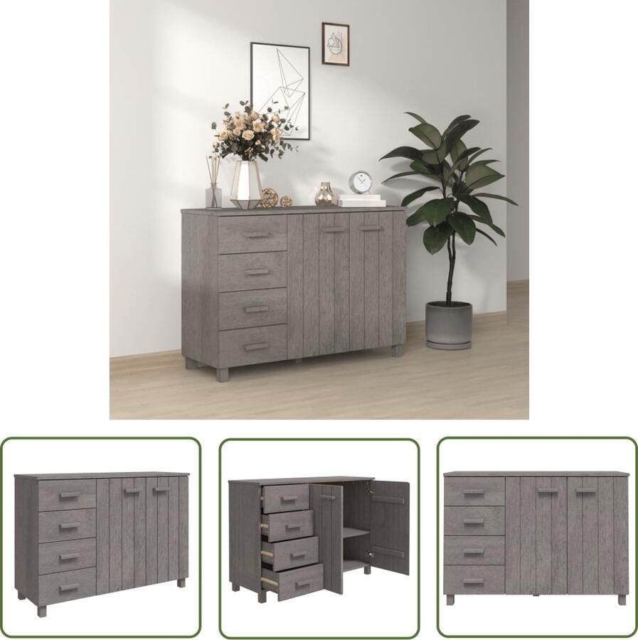 The Living Store Dressoir HAMAR 113x40x80 cm massief grenenhout lichtgrijs Dressoir Houten Dressoir Grijs Salontafel Tv Tafel
