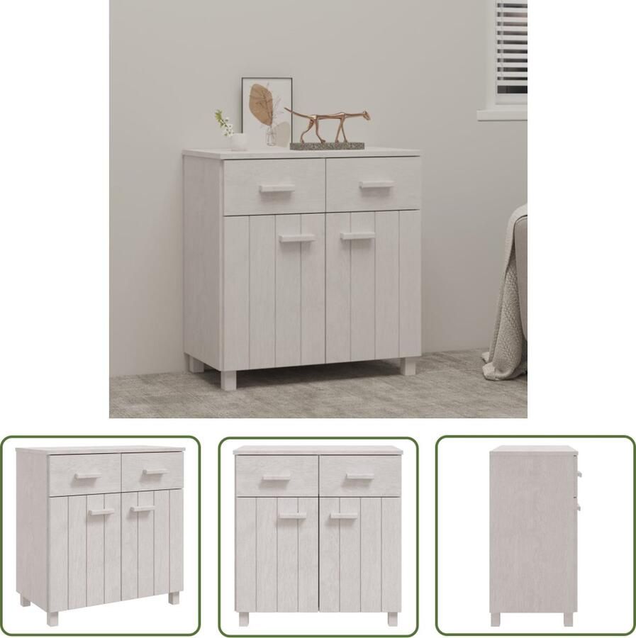 The Living Store Dressoir HAMAR 79x40x80 cm massief grenenhout wit Dressoir Houten Dressoir Wit Vintage Dressoir Salontafel