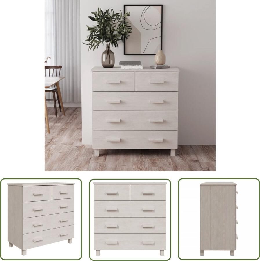 The Living Store Dressoir HAMAR 79x40x80 cm massief grenenhout wit Dressoir Meubel Woonkamer Slaapkamer Vintage