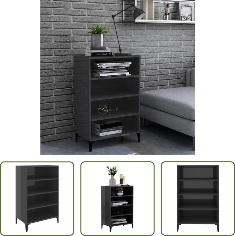 The Living Store Dressoir 57x35x90 cm bewerkt hout hoogglans grijs Dressoir Commode Opbergkast Salontafel Livingroom Furniture