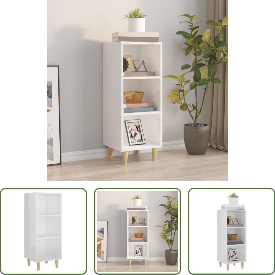 The Living Store Dressoir Hoogglans wit 34.5 x 32.5 x 90 cm Duurzaam bewerkt hout Voldoende opbergruimte Houten poten Wandmontage vereist