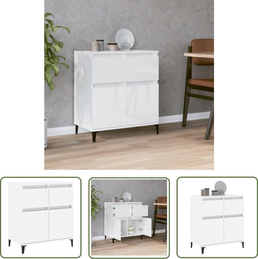 The Living Store Dressoir Hoogglans Wit 60 x 35 x 70 cm Duurzaam bewerkt hout en metaal