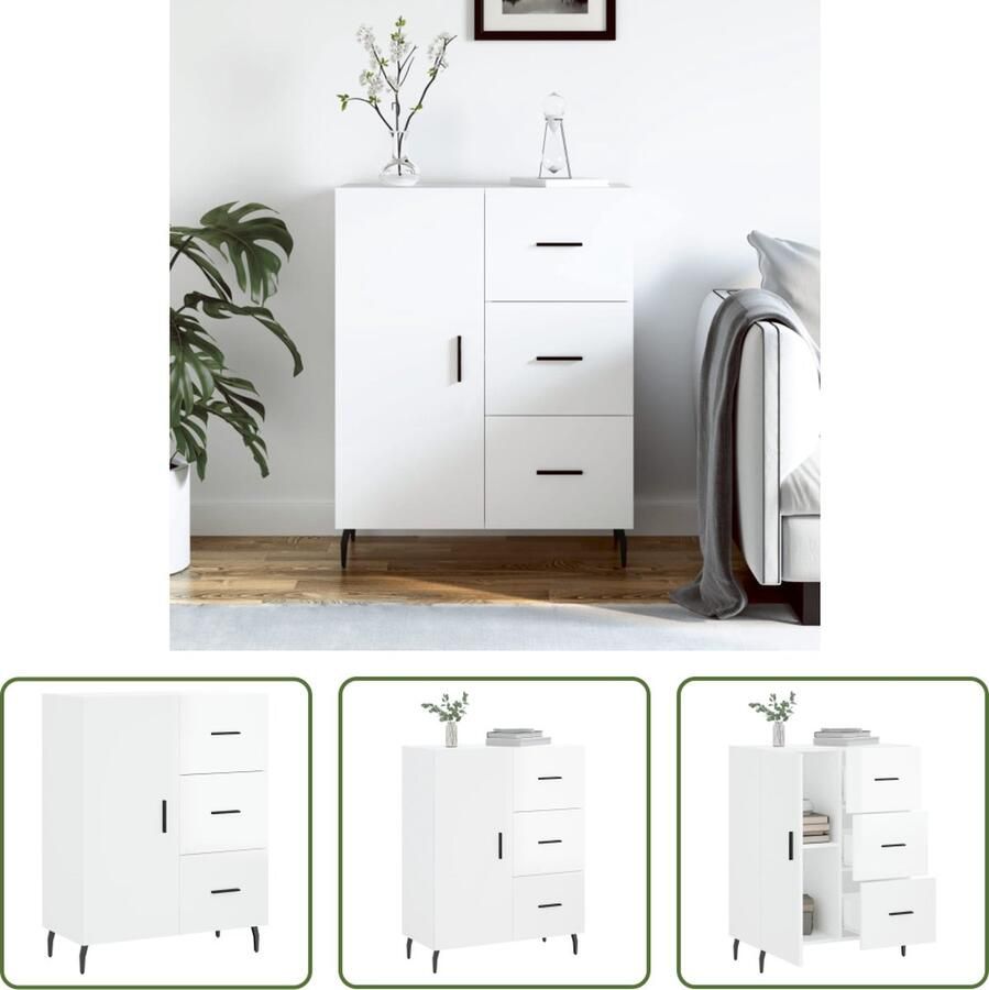 The Living Store Dressoir 69 5x34x90 cm bewerkt hout hoogglans wit Dressoir Commode Opbergmeubels Houten Dressoir Wit Dressoir - Foto 2