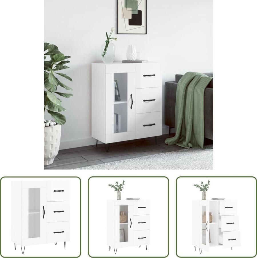 The Living Store Dressoir 69 5x34x90 cm bewerkt hout hoogglans wit Dressoir Klassiek Meubel Witte Dressoirs Houten Dressoir Opbergkast