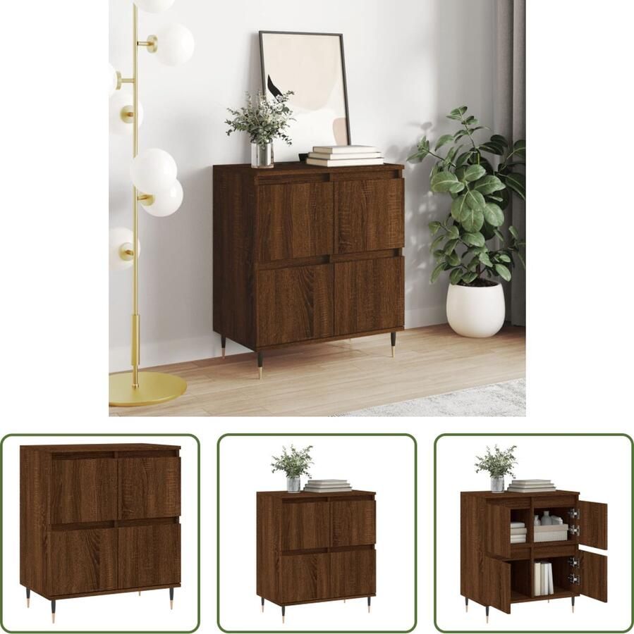 The Living Store Dressoir 60x35x70 cm bewerkt hout bruin eikenkleur Dressoir Buffetkast Houten Kast Bruine Eiken Vintage Design