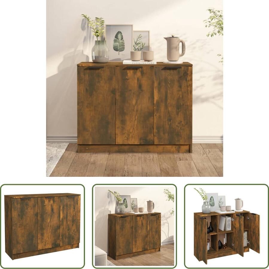 The Living Store Dressoir 90 5x30x70 cm bewerkt hout gerookt eikenkleurig Dressoir Houten Dressoir Vintage Dressoir Landelijk Dressoir Salontafel