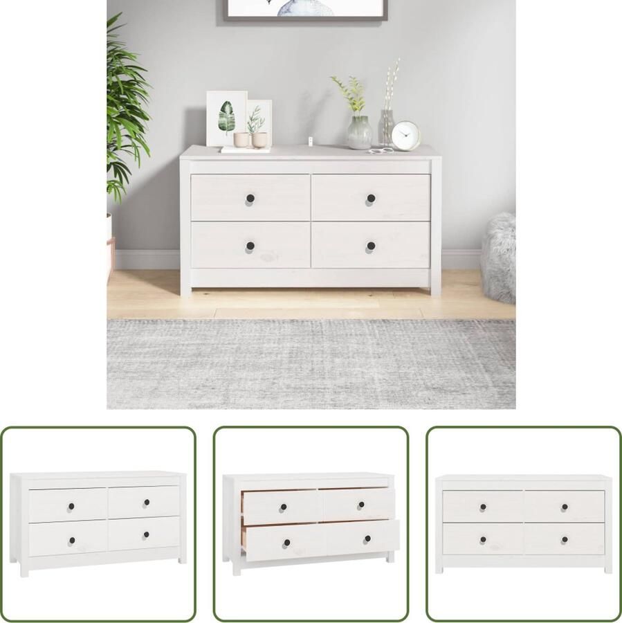 The Living Store Dressoir 100x40x54 cm massief grenenhout wit Dressoir Houtsoort Grenenhoute Dresser Vintage Dressoir Landelijke Dressoir