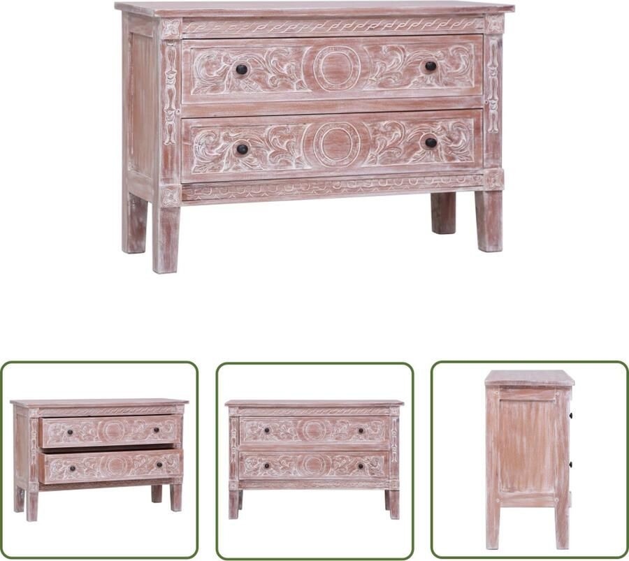 The Living Store Dressoir Houten ladekast Mahoniehout met whitewash afwerking 90x30x60 cm Met 2 lades - Foto 1