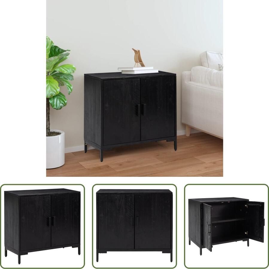 The Living Store Dressoir 75x35x70 cm massief grenenhout zwart Dressoir Industrieel Design Houten Dressoir Vintage Dressoir Zwarte Dressoir