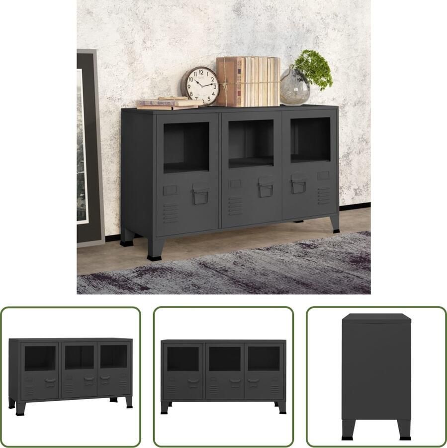 The Living Store Dressoir Industrieel 105 x 35 x 62 cm Antraciet Metalen frame