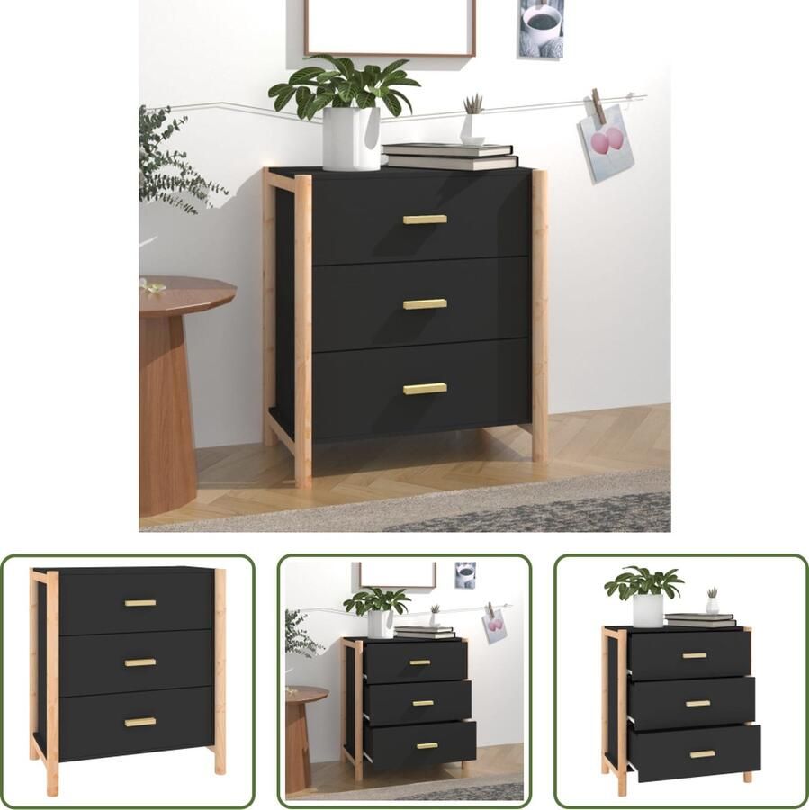 The Living Store Dressoir 62x38x70 cm bewerkt hout zwart Dressoir Industrieel Design Zwart Dressoir Houten Dressoir Vintage Dressoir