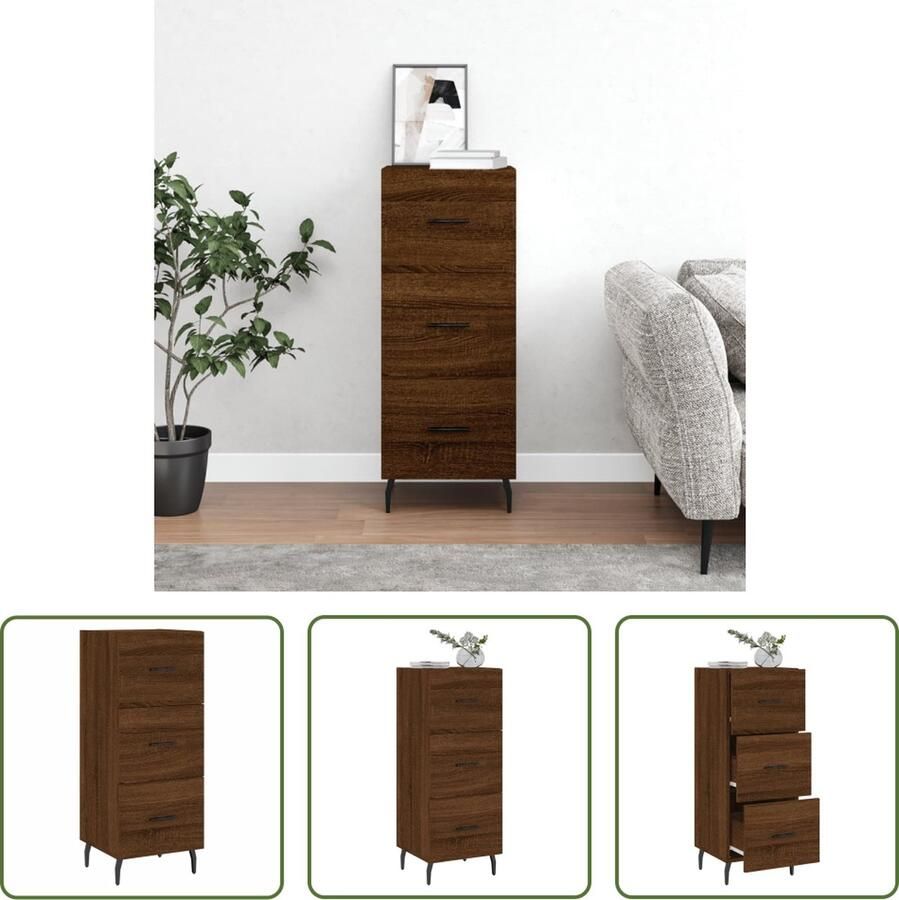 The Living Store Dressoir 34 5x34x90 cm bewerkt hout bruin eikenkleur Dressoir Industrieel Design Houten Dressoir Bijzettafel Bruine Eiken Kleur