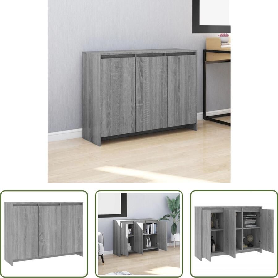The Living Store Dressoir 102x33x75 cm bewerkt hout grijs sonoma eikenkleurig Dressoir Salontafel Tv-meubel Opbergkast Grijze Meubels