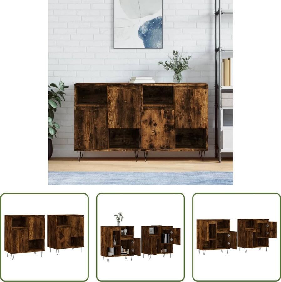 VidaXL Houten Dressoirs 2 st bewerkt hout gerookt eikenkleurig Bruine Dressoirs Vintage Dressoirs Industriële Dressoirs