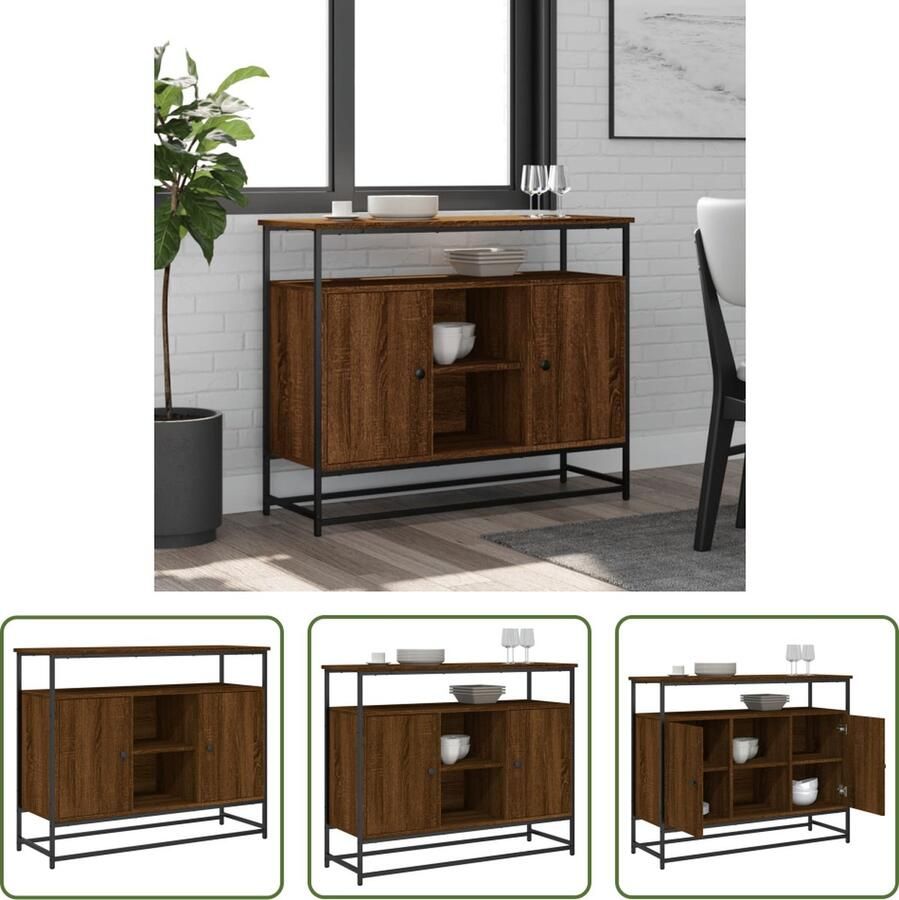 VidaXL Dressoir 100x35x80 cm bewerkt hout bruin eikenkleur Dressoir Kast Houten Dressoir Bruine Eikenhouten Dressoir Vintage Dressoir - Foto 2