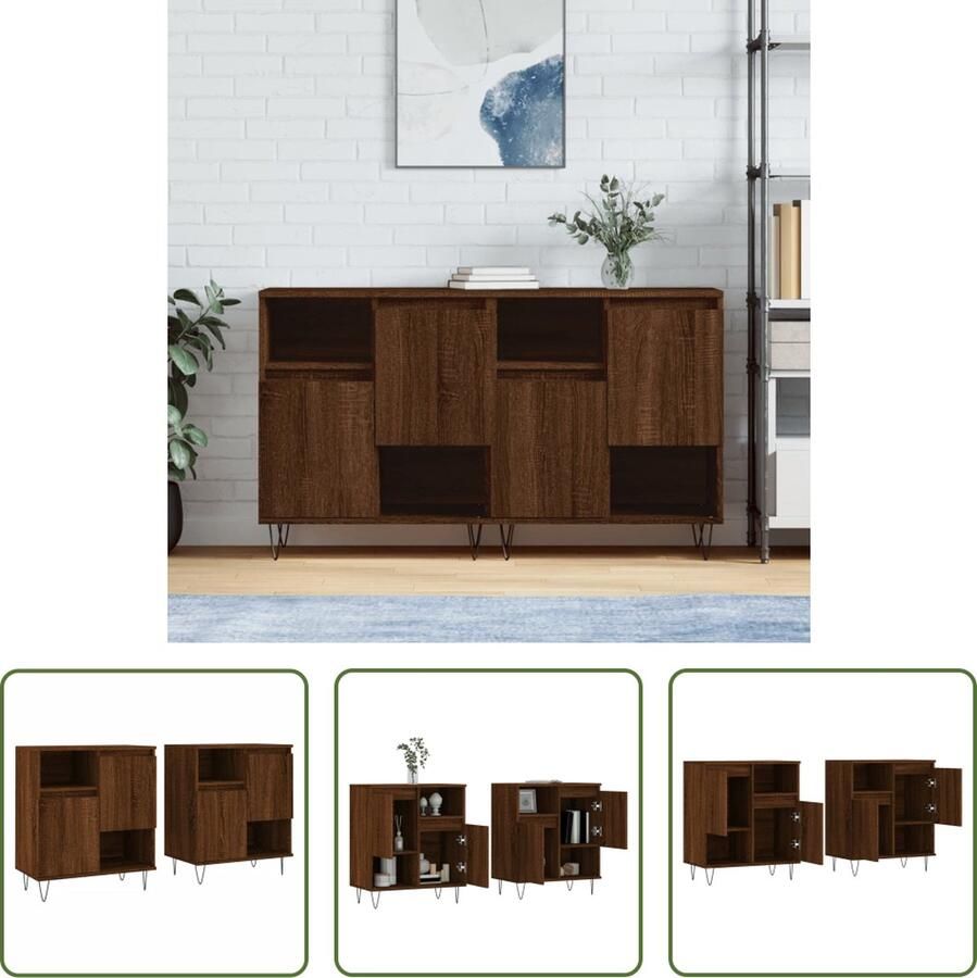 The Living Store Dressoirs 2 st bewerkt hout bruin eikenkleur Dressoir Klassiek Dressoir Houten Dressoir Bruine Eiken Dressoir Opbergkast