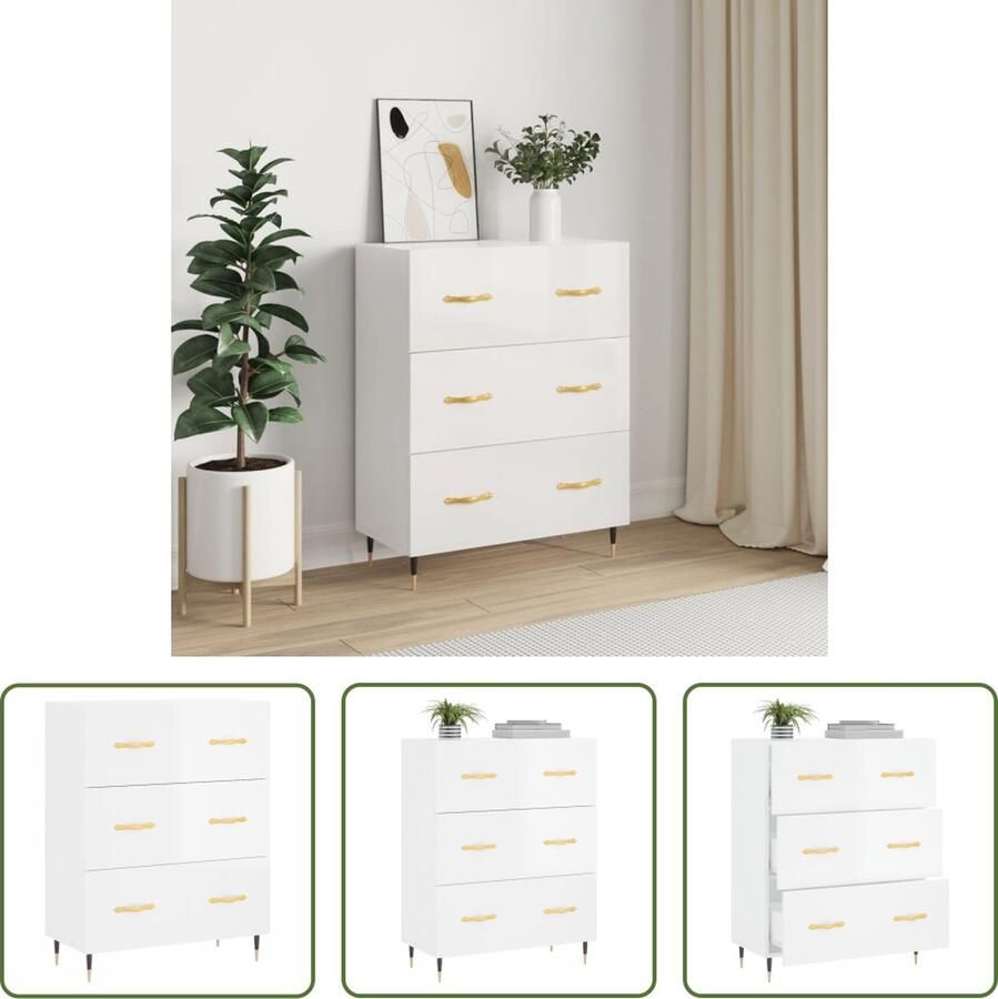 The Living Store Dressoir Klassiek Buffetkast 69.5 x 34 x 90 cm (B x D x H) Hoogglans wit - Foto 2