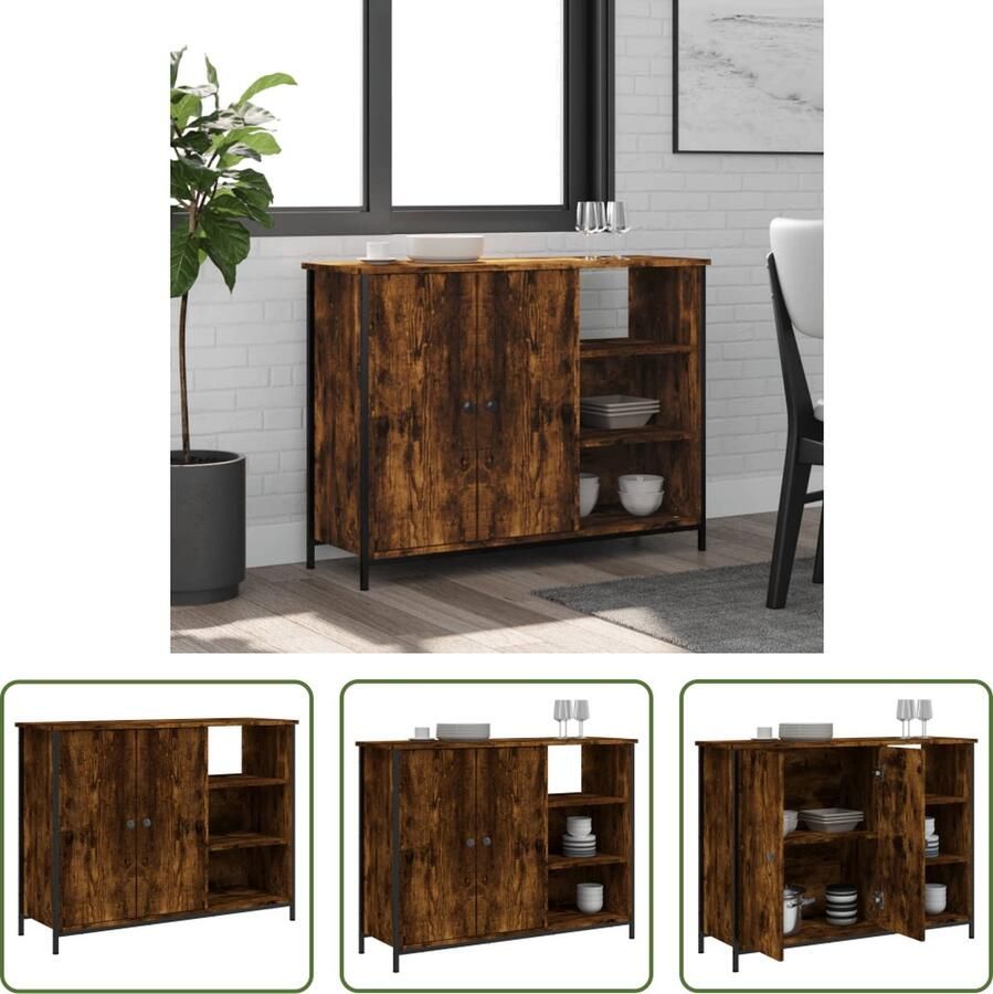 VidaXL Dressoir 100x33x75 cm bewerkt hout gerookt eikenkleurig Dressoir Houten Dressoir Bruine Dressoir Vintage Dressoir Salontafel - Foto 2