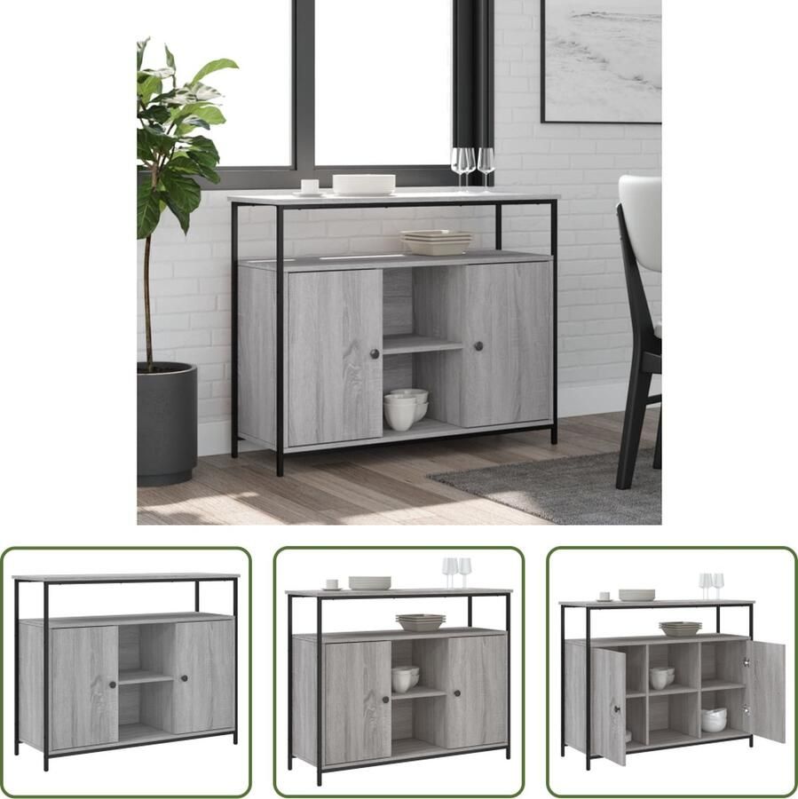 The Living Store Dressoir klassiek dressoirkast Afmetingen- 100x35x80cm Kleur- grijs sonoma eiken Materiaal- bewerkt hout en staal Montage vereist