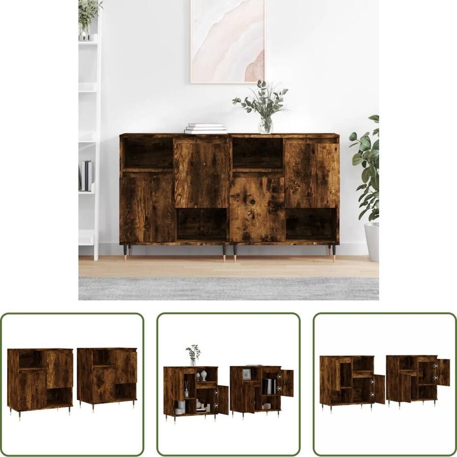 The Living Store Dressoirs 2 st bewerkt hout gerookt eikenkleurig Dressoir Vintage Dresser Houten Dressoir Landelijk Dressoir Opbergkast