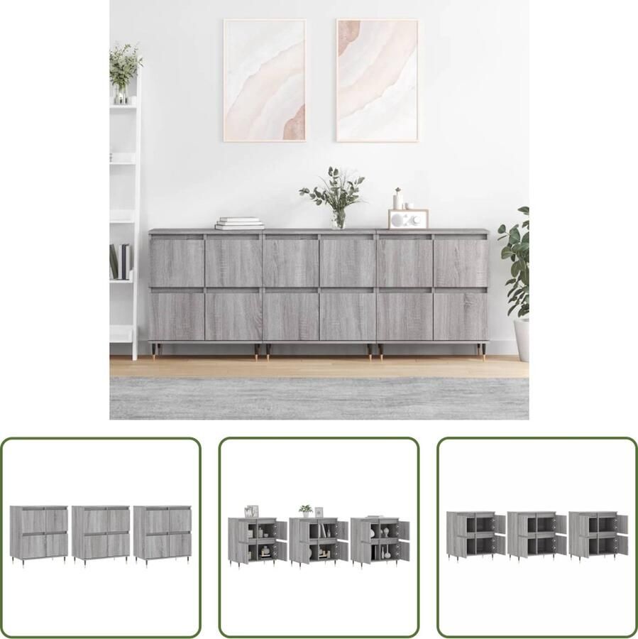 The Living Store Dressoirs 3 st bewerkt hout grijs sonoma eikenkleurig Dressoir Vintage Dresser Houten Dressoir Grijze Dressoir Salontafel