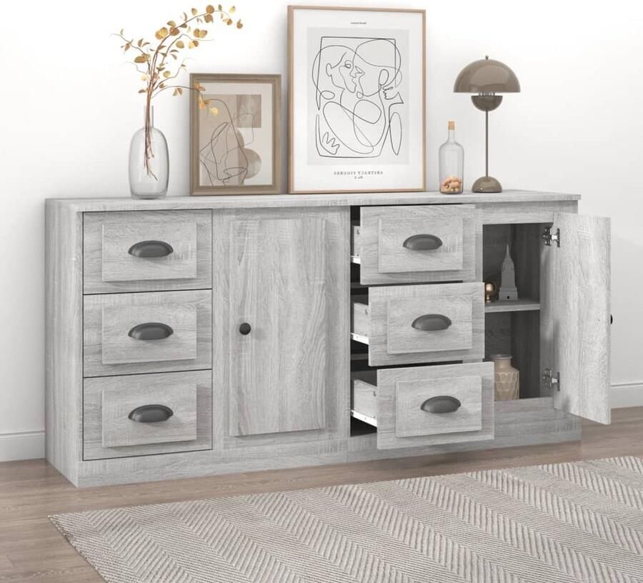 The Living Store Dressoir Klassiek Grijs Sonoma Eiken 70x35.5x67.5cm Duurzaam Hout