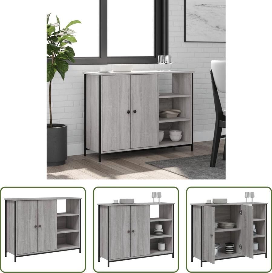 VidaXL The Living Store Dressoir 100x33x75 cm bewerkt hout grijs sonoma Dressoir Klassiek Dressoir Grijze Dressoirs Houten Dressoir Salontafel