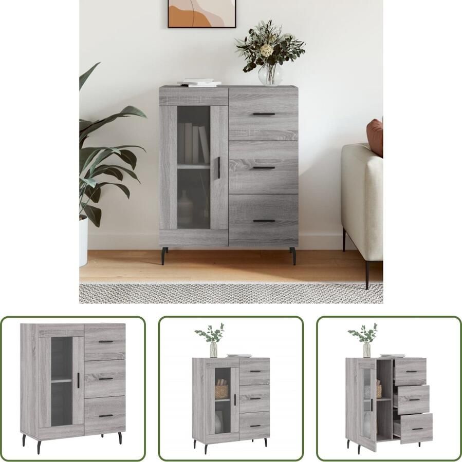 The Living Store Dressoir 69 5x34x90 cm bewerkt hout grijs sonoma eikenkleurig Dressoir Vintage Dresser Houten Dressoir Grijze Dressoirs Salontafel - Foto 2