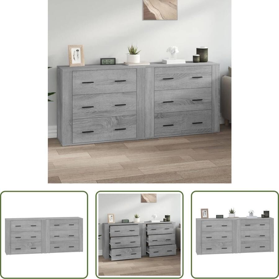 VidaXL Grijze Dressoir Dressoirs 2 st bewerkt hout grijs sonoma eikenkleurig Houten Dressoir Salontafel Tv Tafel