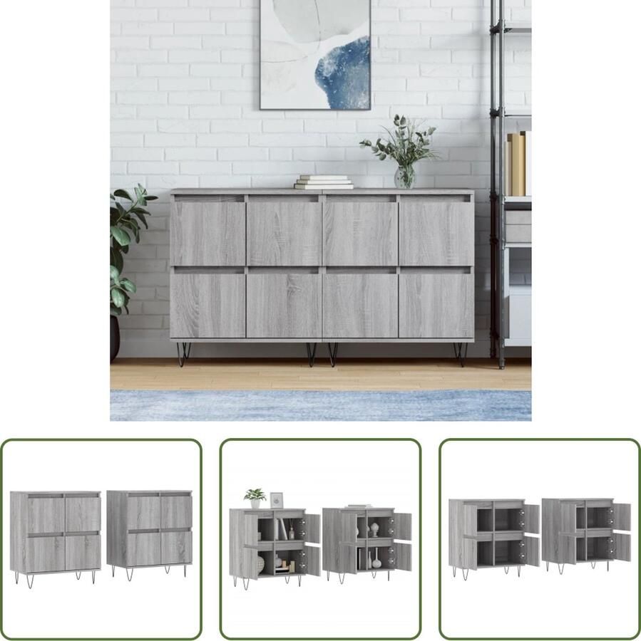 The Living Store Dressoirs 2 st bewerkt hout grijs sonoma eikenkleurig Dressoir Klassiek Meubel Grijze Dressoir Houten Dressoir Salontafel