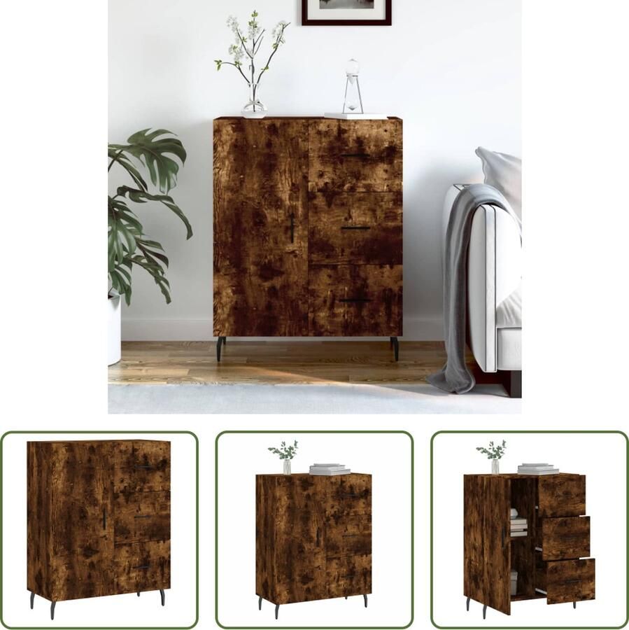 VidaXL The Living Store Dressoir 69 5x34x90 cm bewerkt hout gerookt eikenkleurig Dressoir Klassiek Dressoir Houten Dressoir Opbergkast Salontafel