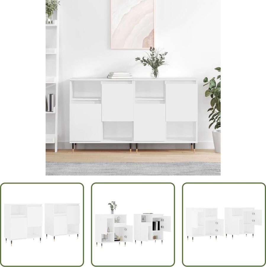 The Living Store Dressoirs 2 st bewerkt hout wit Dressoir Klassiek Meubel Houten Dressoir Wit Dressoir Opbergmeubel