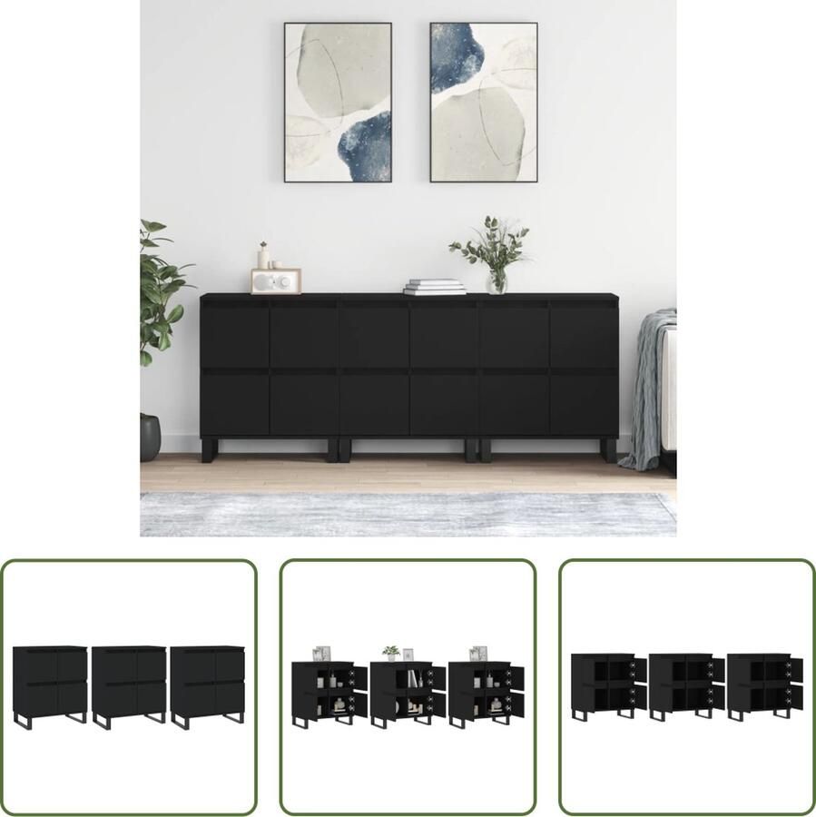 The Living Store Dressoir Klassiek Zwart 180 x 35 x 70 cm