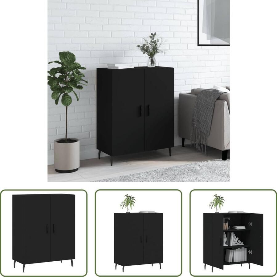 The Living Store Dressoir Klassiek Zwart 69.5 x 34 x 90 cm Bewerkt hout en metaal