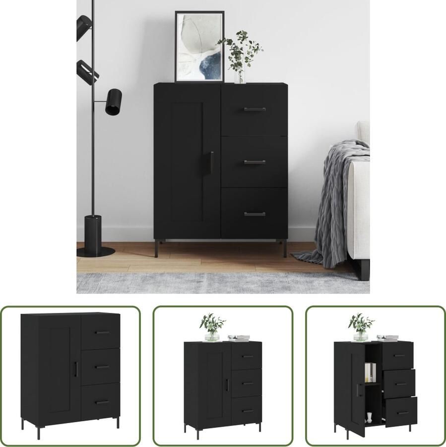 VidaXL The Living Store Dressoir 69 5x34x90 cm bewerkt hout zwart Dressoir Klassiek Dressoir Houten Dressoir Zwart Dressoir Opbergkast