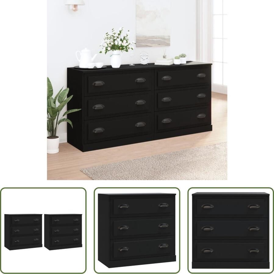 The Living Store Dressoir Klassiek Zwart 70 x 35.5 x 67.5 cm Bewerkt hout