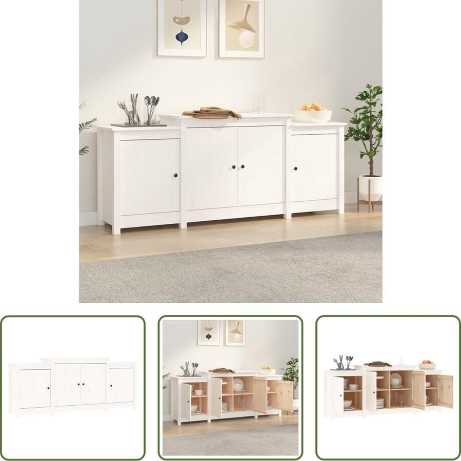 The Living Store Dressoir 164x37x68 cm massief grenenhout wit Dressoir Landelijke Stijl Houten Dressoir Grenenhouten Dressoir Wit Dressoir