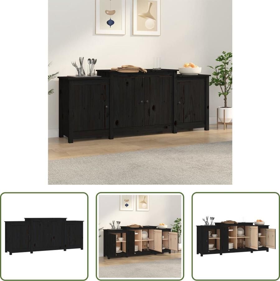 The Living Store Dressoir Landelijke Stijl Zwart 164 x 37 x 68 cm Massief Grenenhout