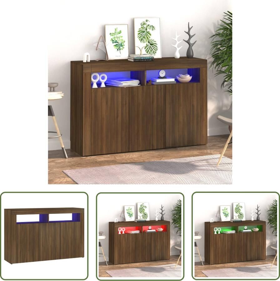 The Living Store Dressoir LED-verlichting Bewerkt hout 115.5 x 30 x 75 cm Bruineiken Trendy