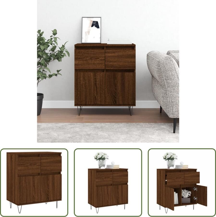 The Living Store Dressoir 60x35x70 cm bewerkt hout bruin eikenkleur Dressoir Kast Opbergkast Woonkamerdecoratie Houten Dressoir