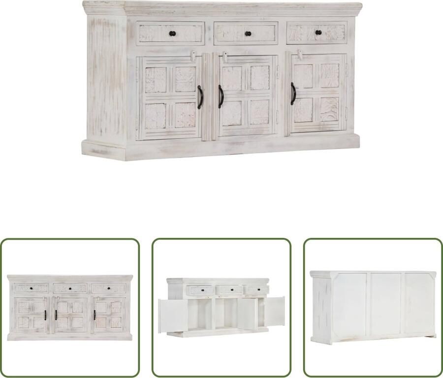 The Living Store Dressoir 140x40x74 cm massief mangohout wit Dressoir Mangohout Dressoir Witte Dressoir Vintage Dressoir Salontafel