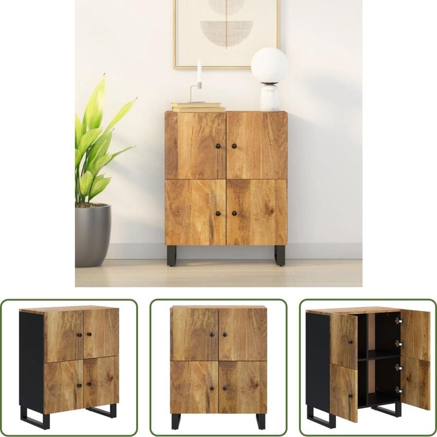 VidaXL Dressoir met 4 deuren 60x33x75 cm massief mangohout Dressoir Mango Wood Furniture Houten Dressoir Vintage Dressoir Landelijk Dressoir