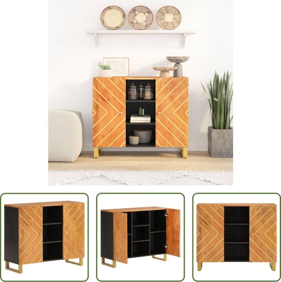 The Living Store Dressoir 90x33 5x75 cm massief mangohout bruin en zwart Dressoir Mangohout Dressoir Vintage Dressoir Houten Dressoir Salontafel