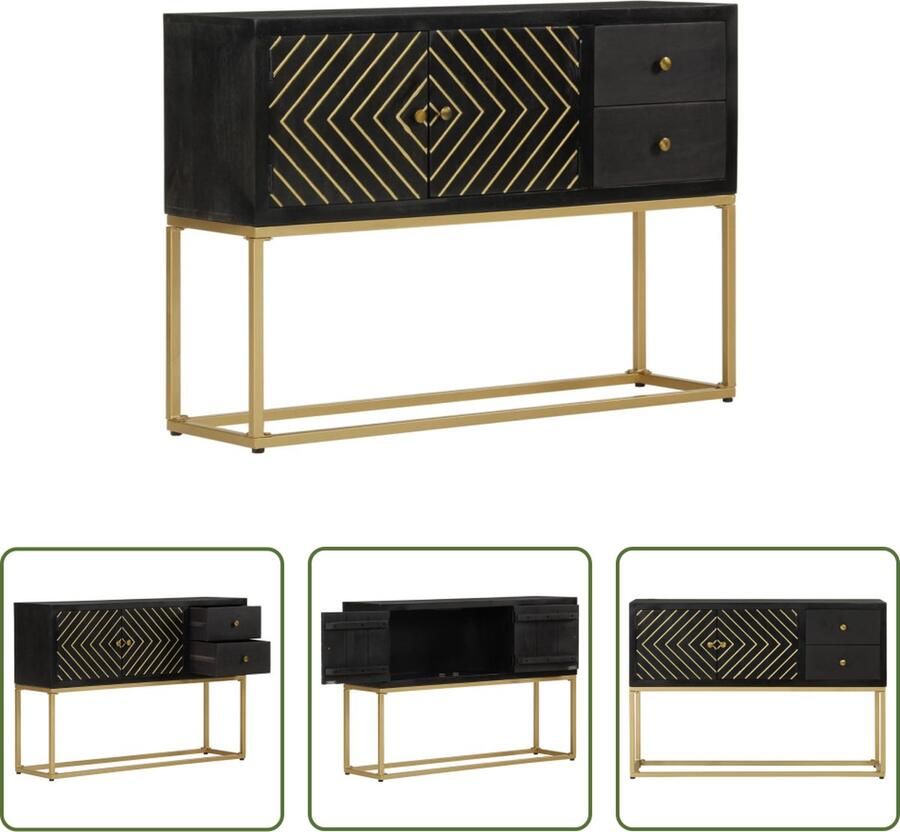 VidaXL Dressoir 110x30x75 cm massief mangohout zwart en goud Dressoir Mango Wood Vintage Dressoir Landelijk Dressoir Industrial Style Dresser